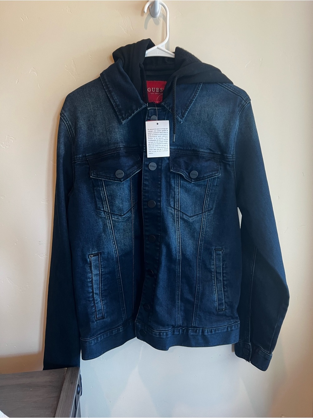 Guess Black Hooded Dark Blue Denim Jacket